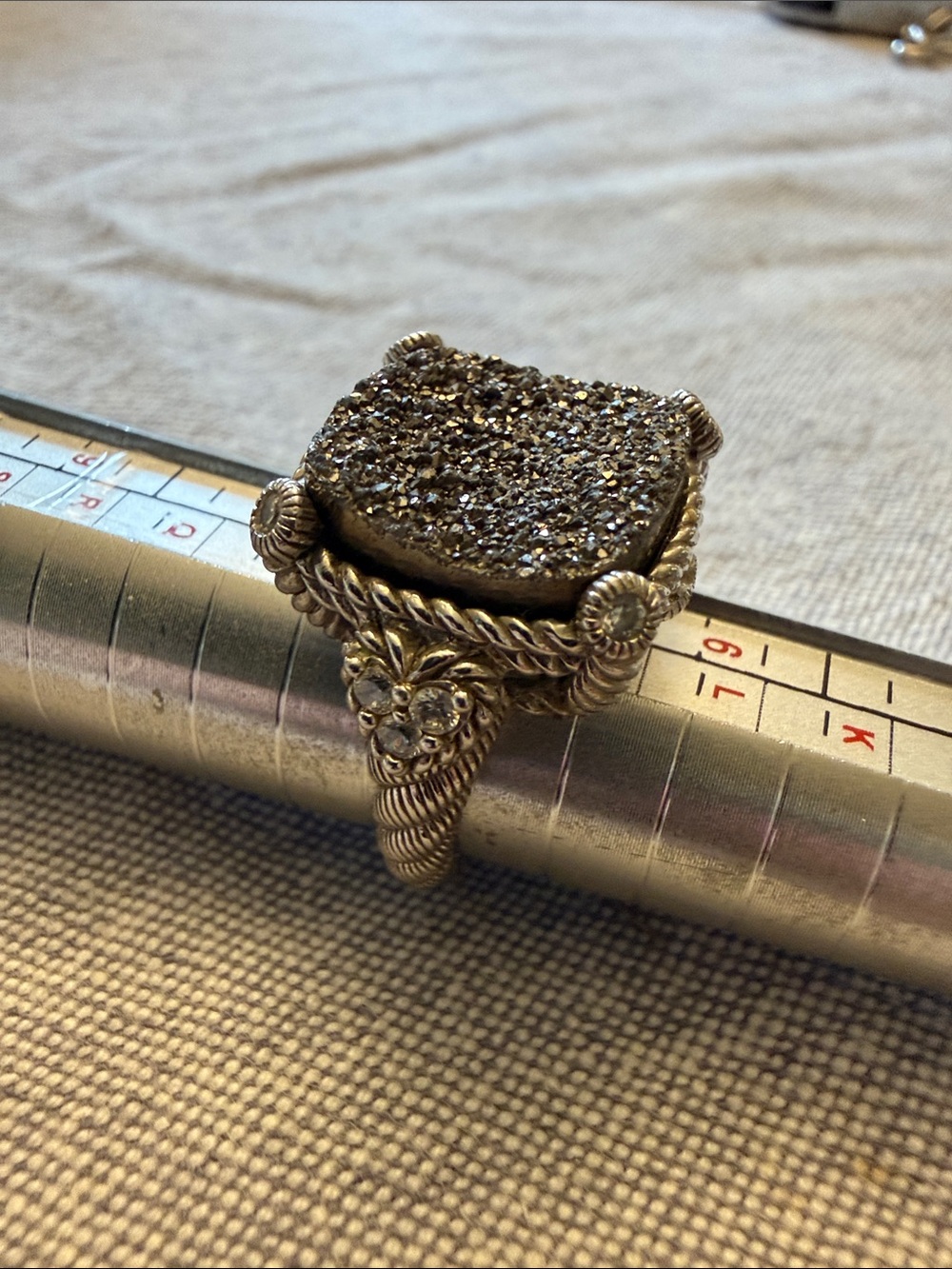 Judith Ripka Sterling silver and druzy quart ring, size 7